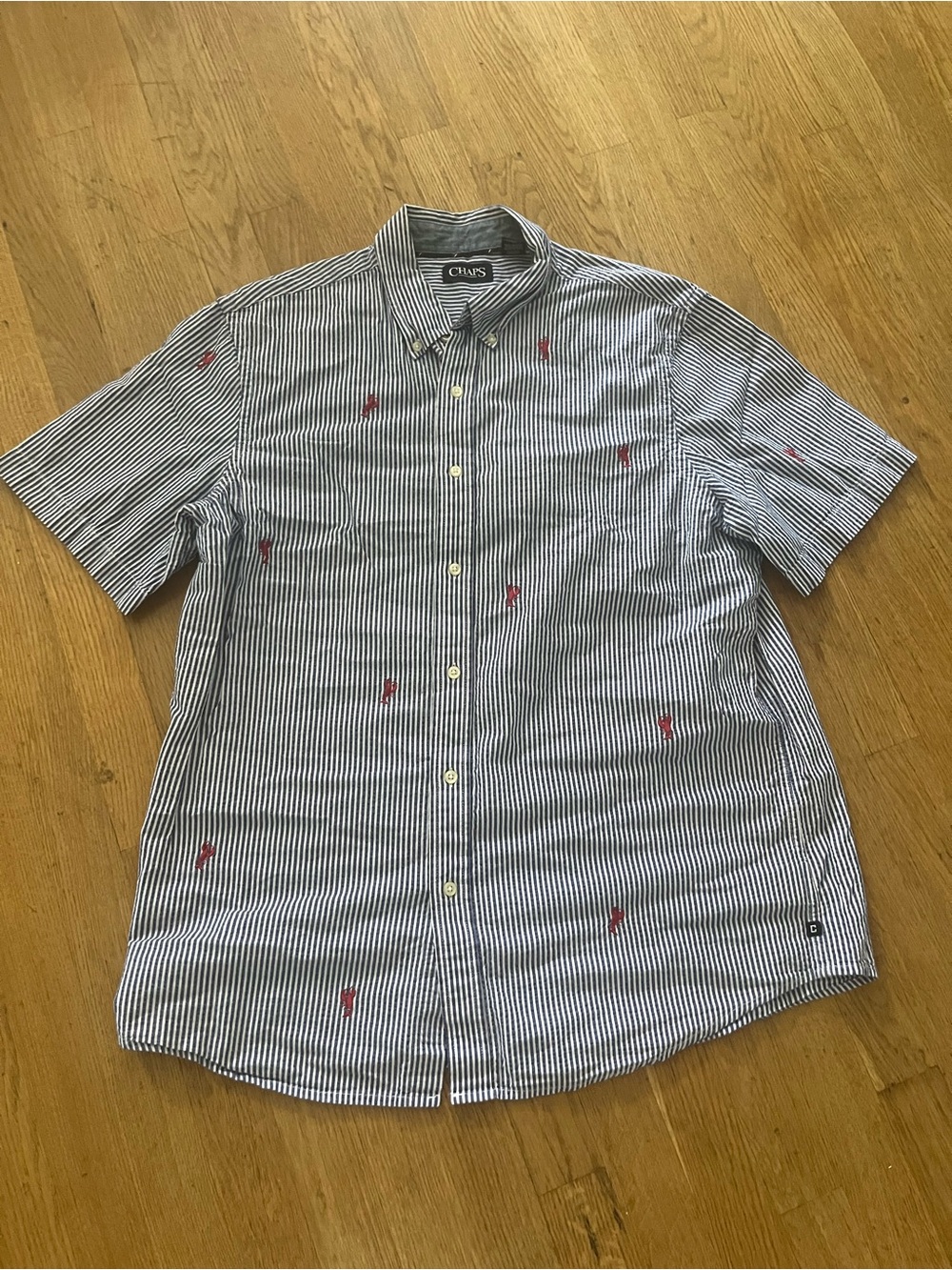 Mens' Chaps Lobsters Seersucker Short Sleeve Button Front Shirt Size Large L